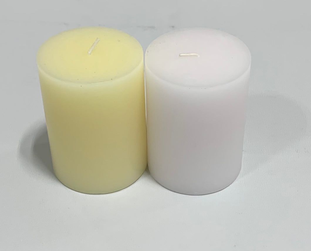 Crate & Barrel Unscented 3X4 White and Ivory Pillar Candles (12-PACK)